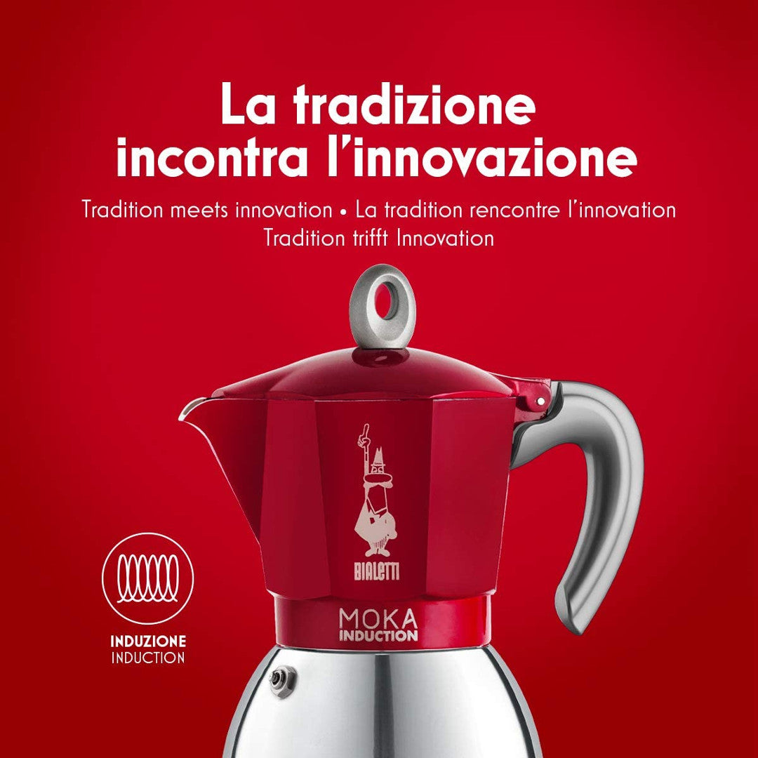 Bialetti 6 Cups - 280ml MOKA INDUCTION Stove Top Espresso Maker RED