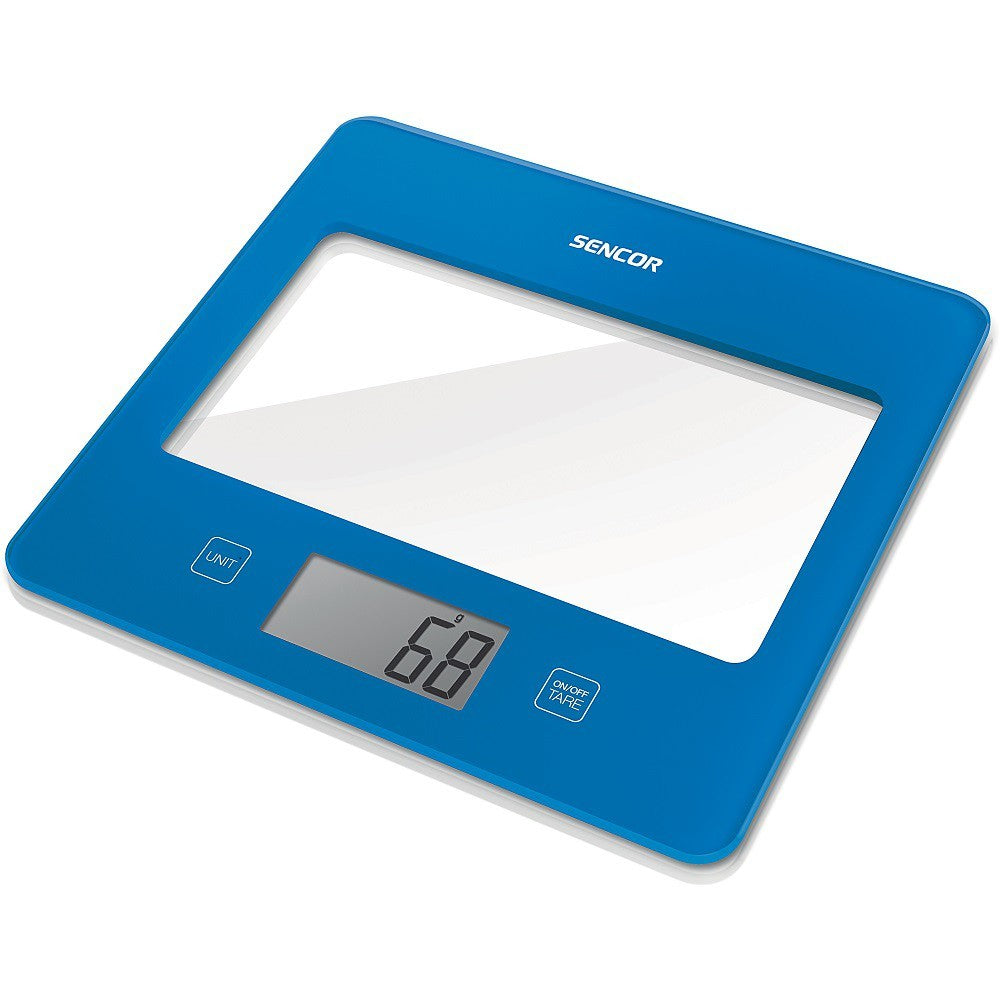 Virtuves svari līdz 5kg Sencor, ar stikla platformu zilā krāsā