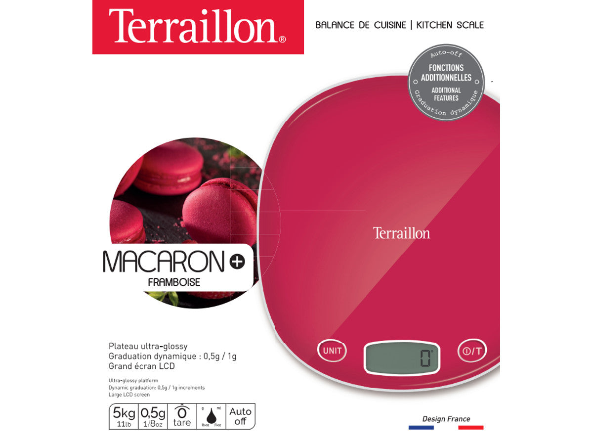 Terraillon Macaron+Framboise, līdz 5kg, virtuves svari, aveņu sarkani