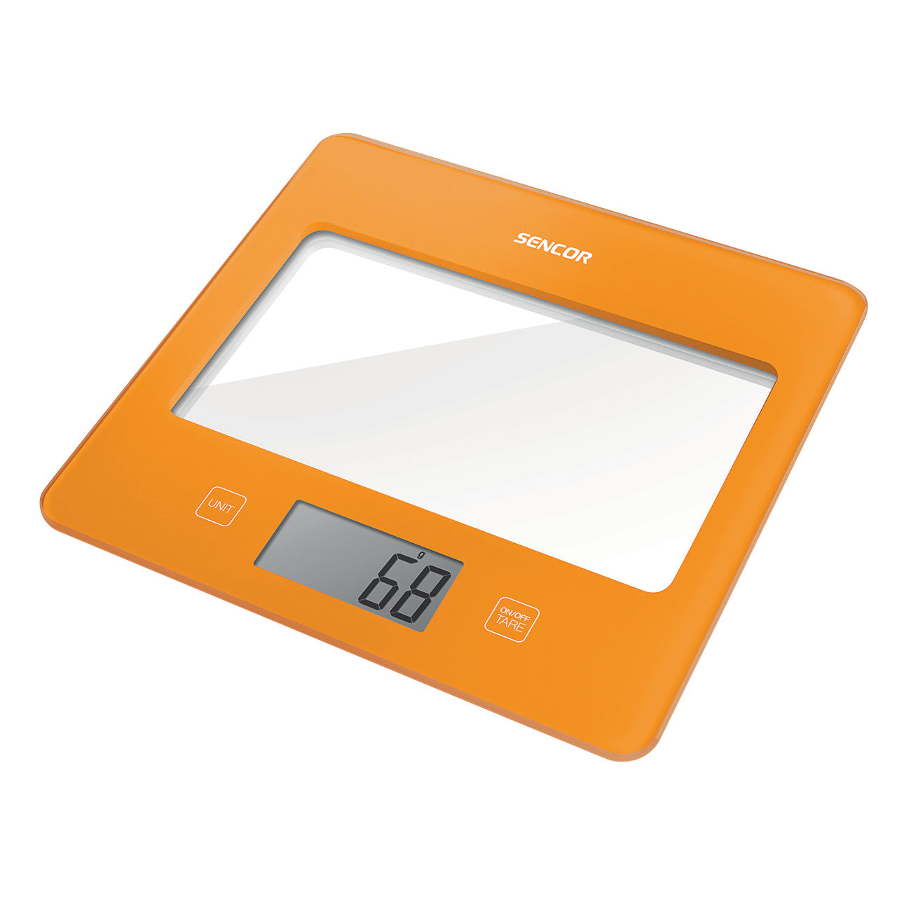 Virtuves svari līdz 5kg Sencor, ar stikla platformu oranžā krāsā