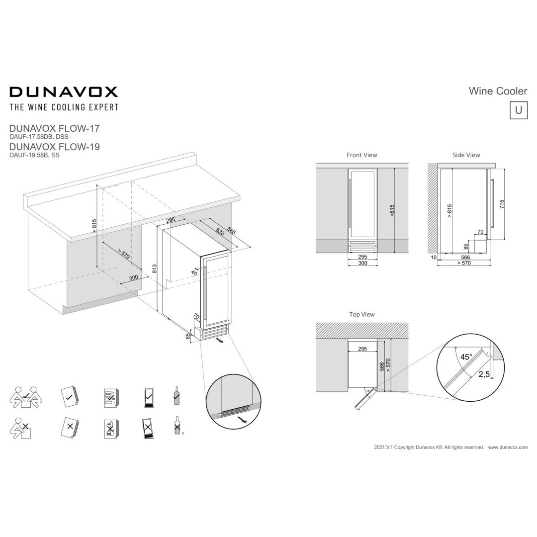 Dunavox DAUF-19.58SS vīna skapis 19 pudelēm, iebūvējams