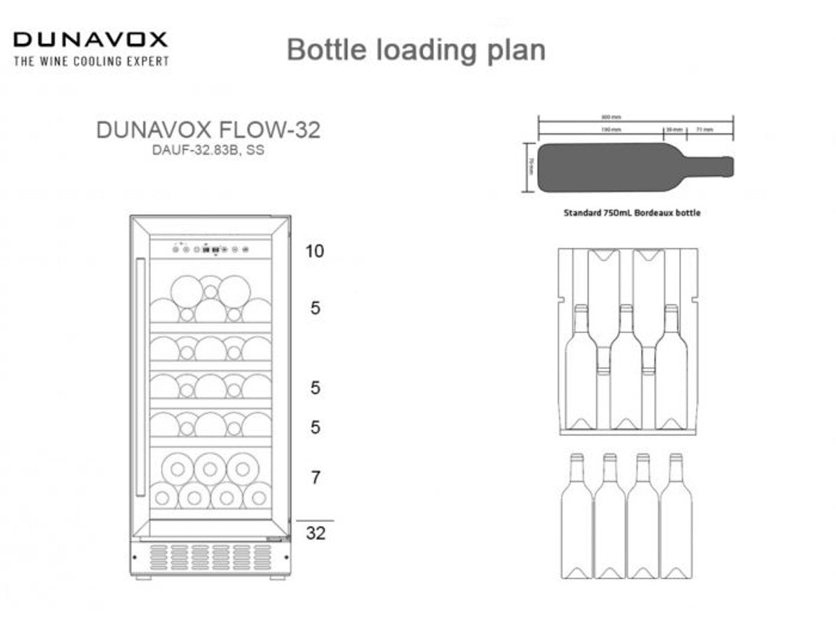 Iebūvējams vīna skapis 32 pudelēm Dunavox DAUF-32.83B Flow