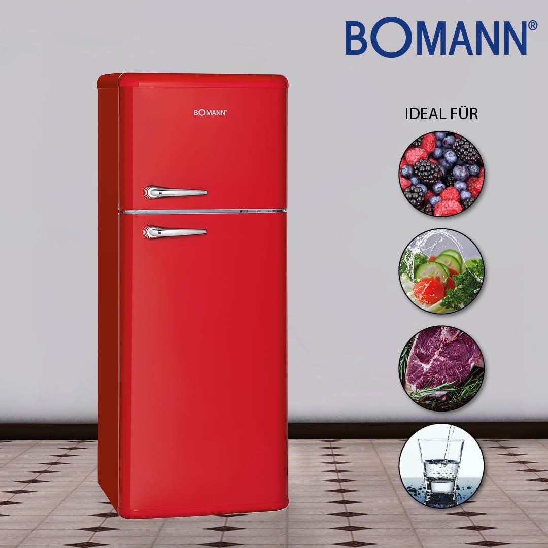 Retro stila ledusskapis Bomann DTR353, 143,5cm, sarkans