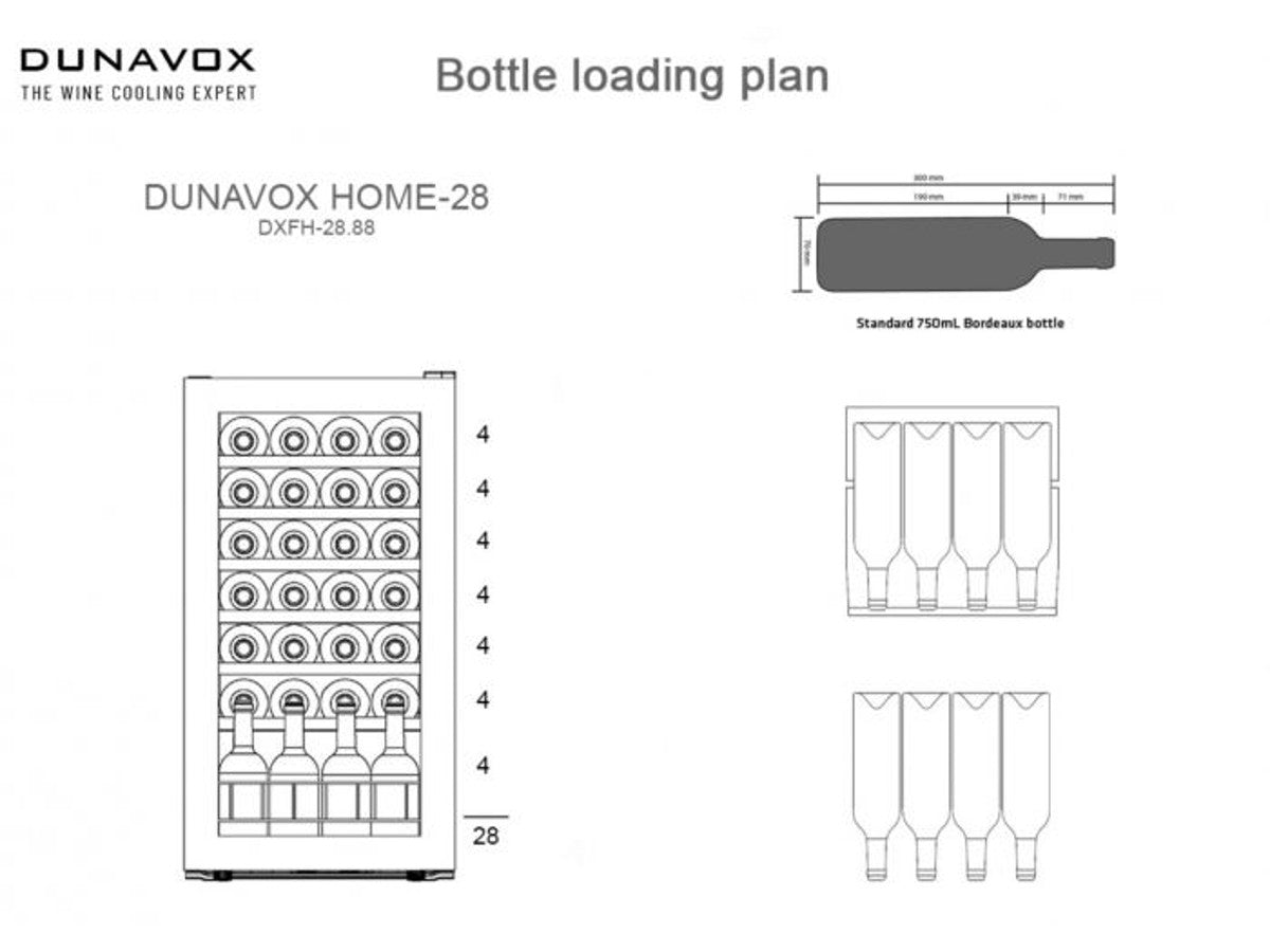 Vīna skapis Dunavox Home 28 pudelēm DXFH-28.88, vienzonas DXFH2888