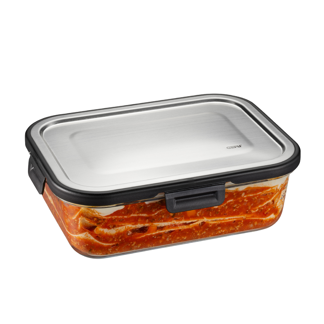 Glass food storage container Gefu Milo 1.5l, -20°C - +300°C, with QR code on the lid