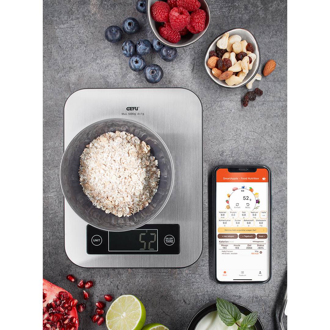 Virtuves svari Gefu Score ar Bluetooth aplikāciju uzturvētības analīzei