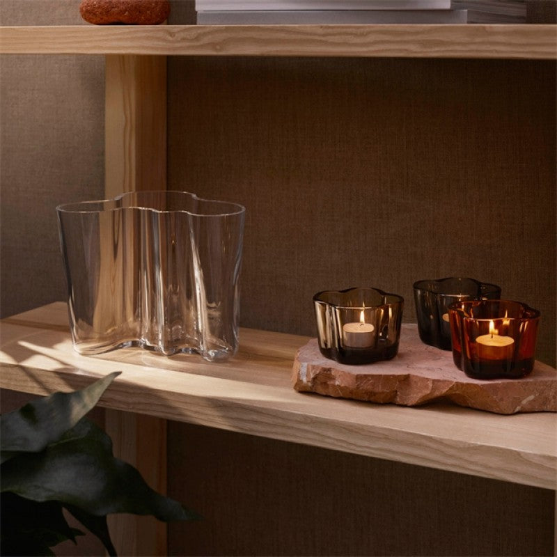 Iittala Alvar Aalto Collection glass candle holder, linen