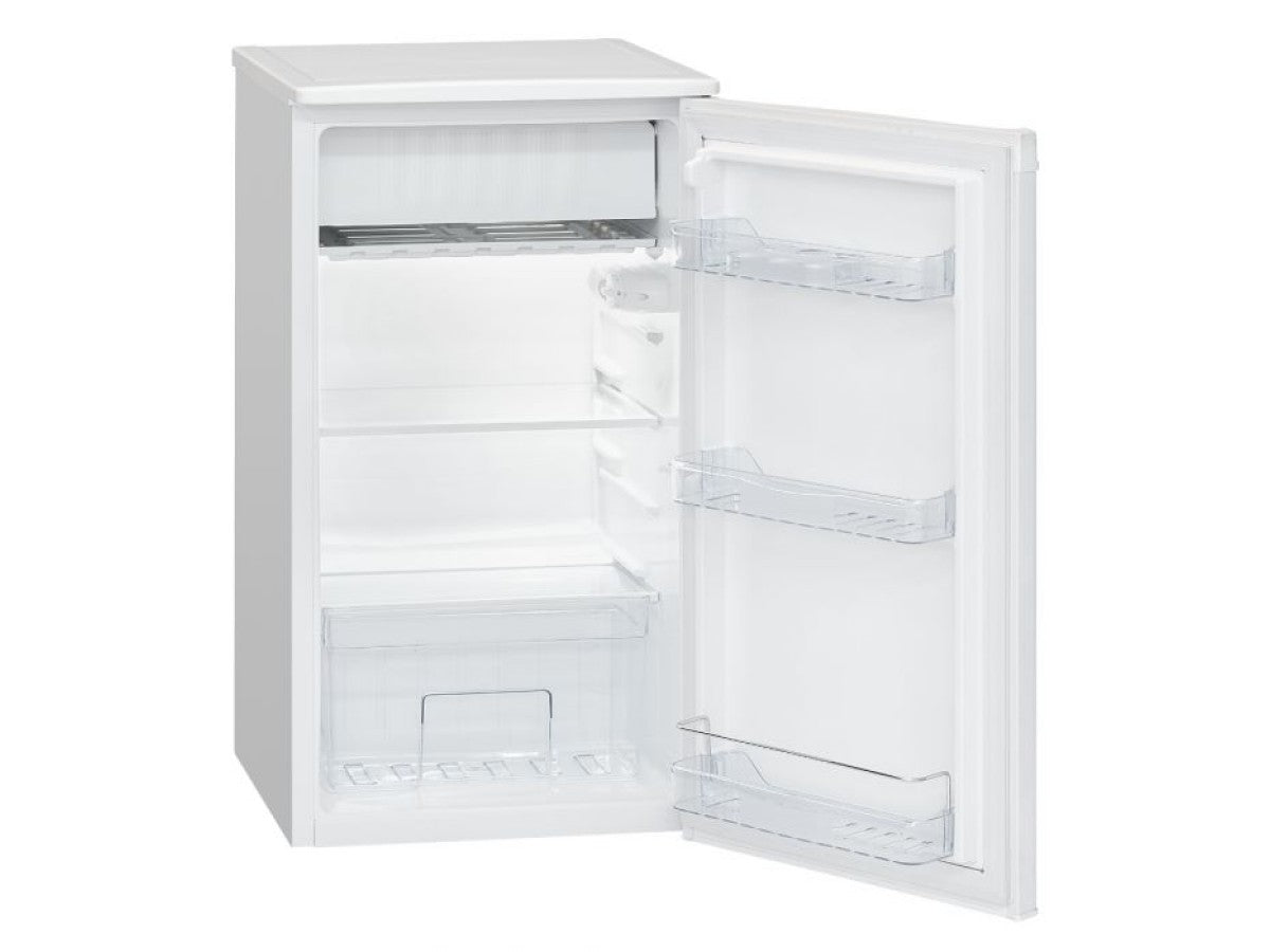 Mazais ledusskapis Bomann KS 7230, 83cm, balts, ar kameru iekšpusē