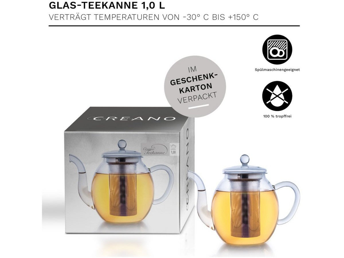 Stikla tējas kanna 1.0l ar tērauda filtru Creano Abloom