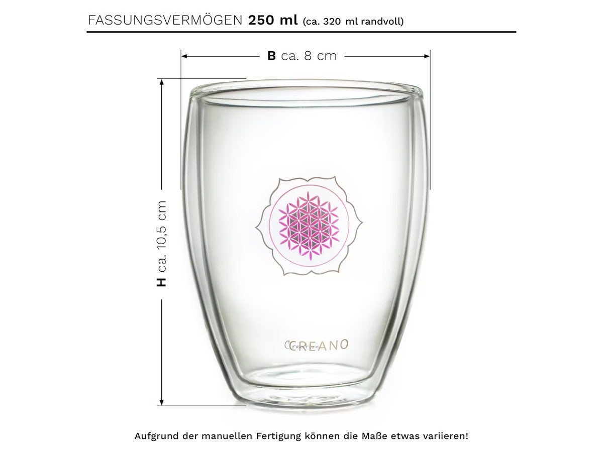 Dubultsienu stikla glāzes Creano Flower of Life 250ml, 6 gab.