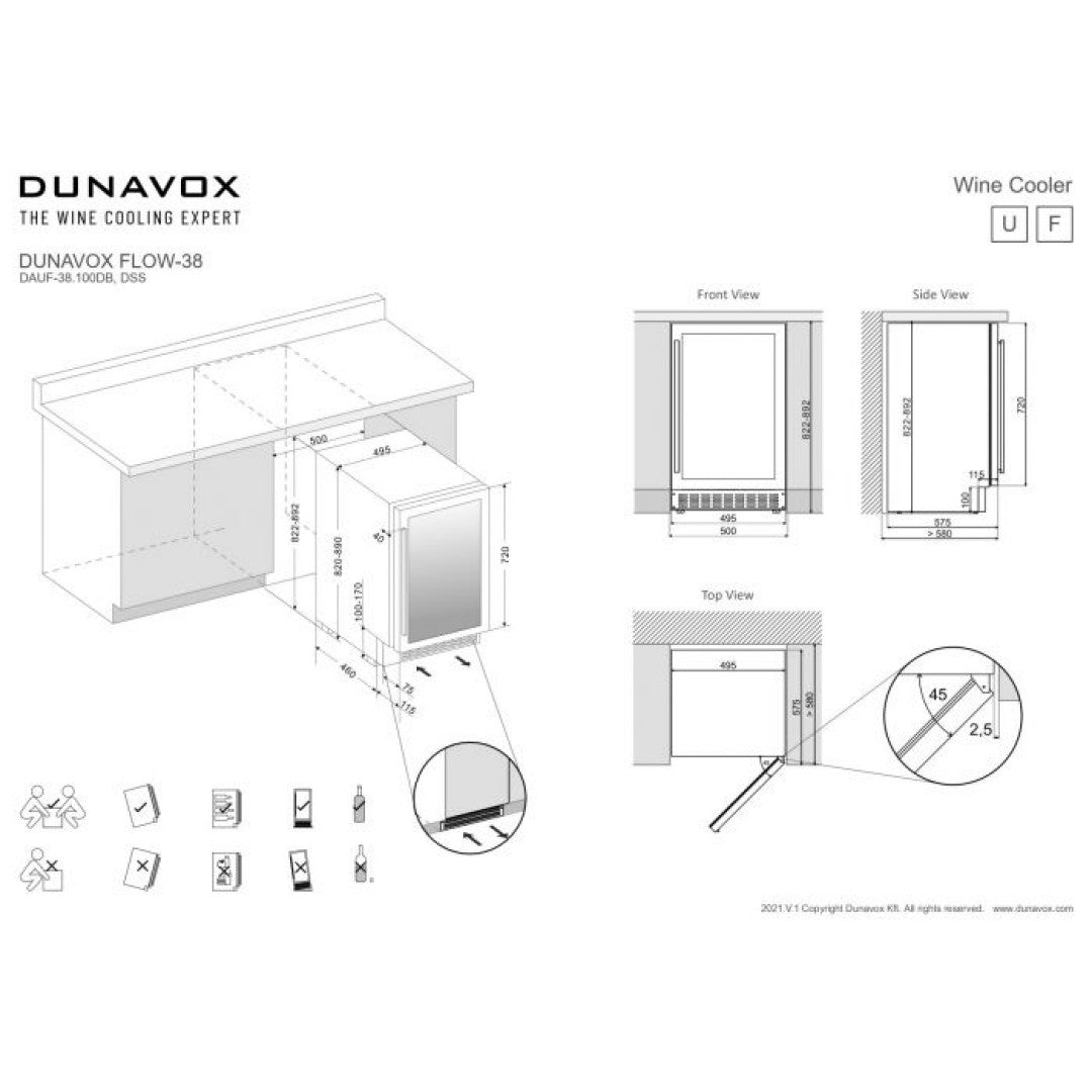 Dunavox DAUF-38.100DB.TO vīna skapis 38 pudelēm iebūvējams