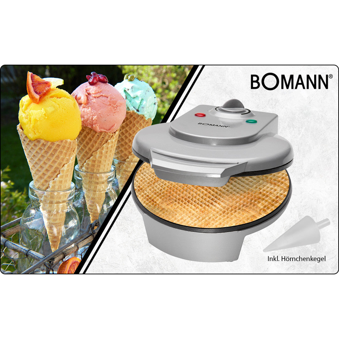 Plāno vafeļu panna Bomann HA5017CB ar konusu kraukšķīgu saldējuma vafeļu turziņu izveidošanai.