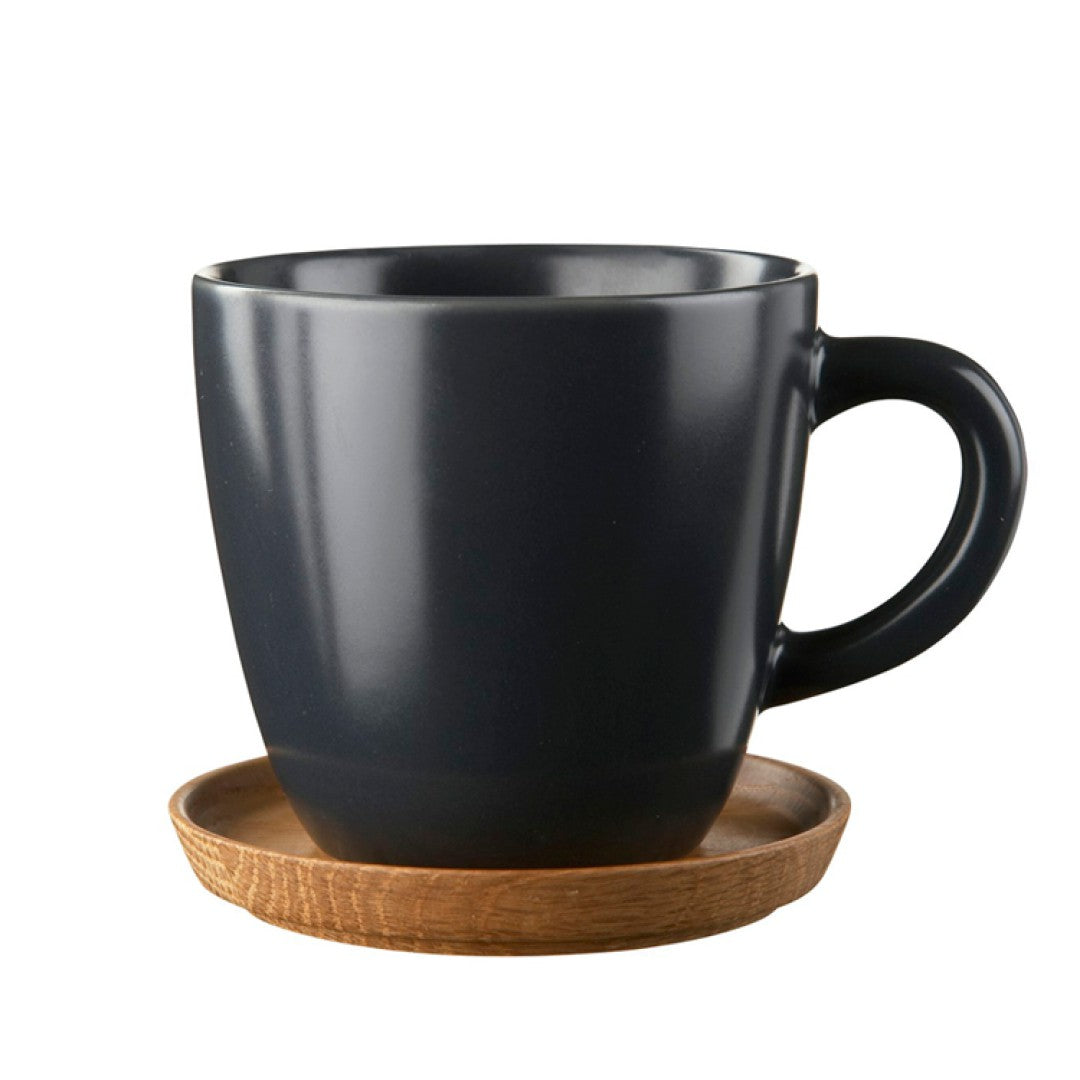 Rorstrand Höganäs Keramik kafijas tase 33cl ar koka apakštasi, pelēka