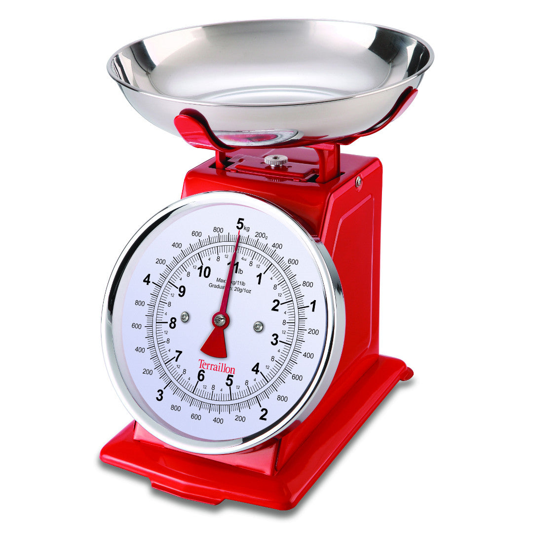 Mehāniski retro dizaina virtuves svari Terraillon Tradition 500, līdz 5kg, sarkani