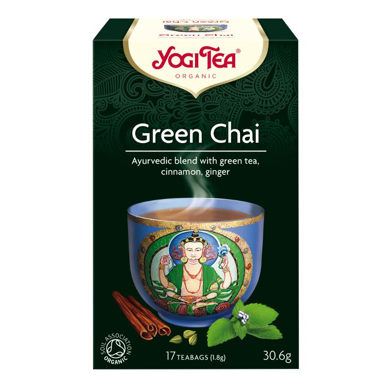 BIO Yogi zaļā tēja  (Yogi Tea Green Chai) ar kanēli un ingveru,  art. YT24 - paprika.lv
